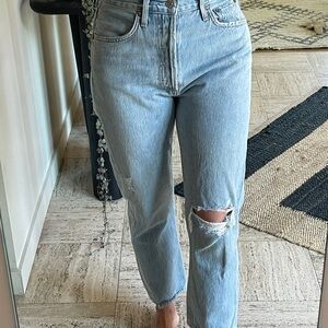 Agolde Light Blue Distressed Ankle Jeans